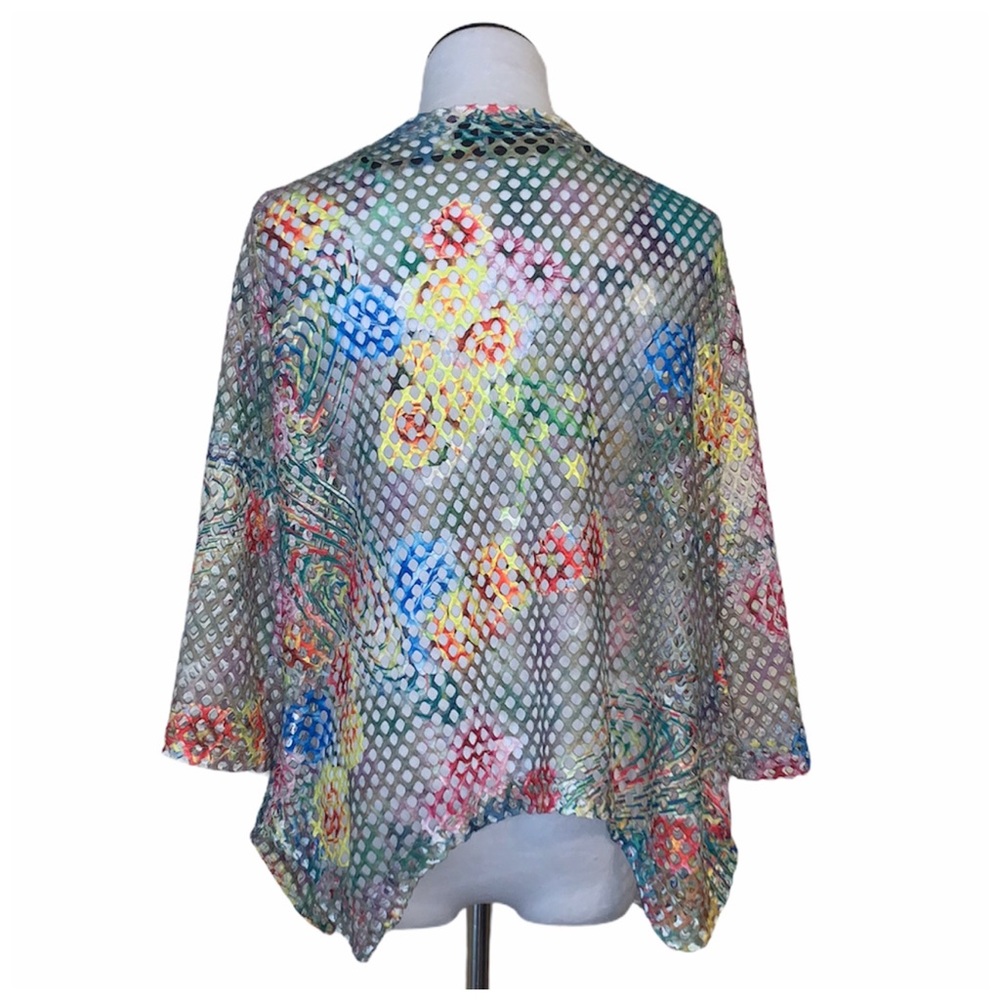 Nina Leonard rainbow floral coconut button sweater - Picture 2 of 6